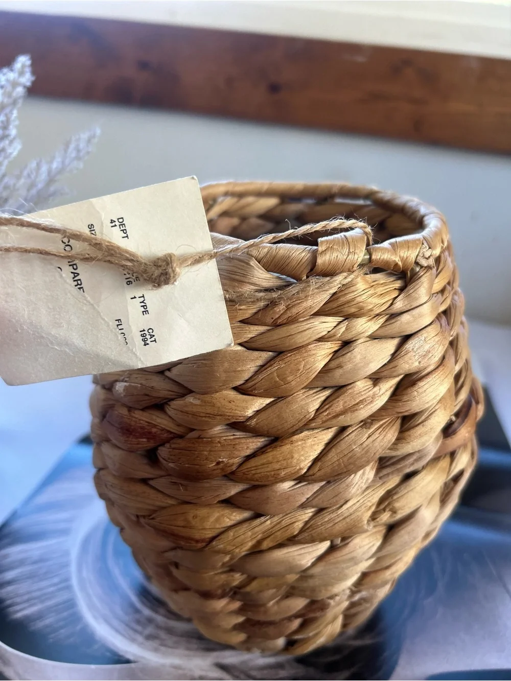 Natural Woven Accent Vase - Brown Small Rattan Vase for Flowers, Rustic Deco